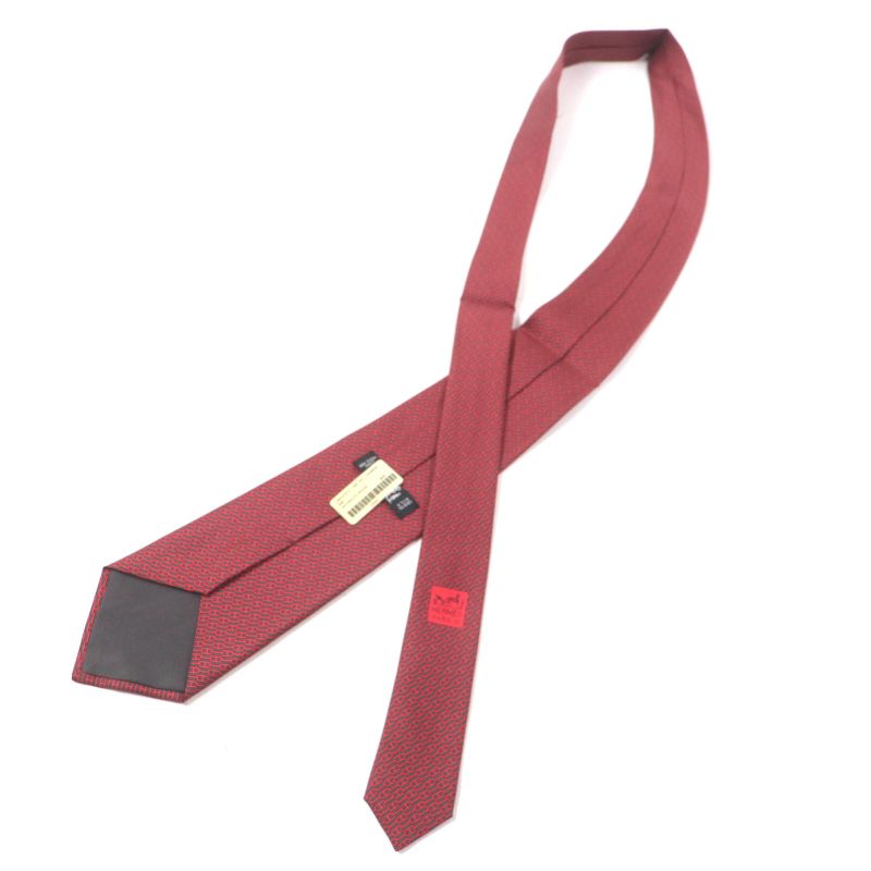 Hermes 5261 100% Silk Anthracite/rouge Cravat Chaine D'ancre Patterned Tie