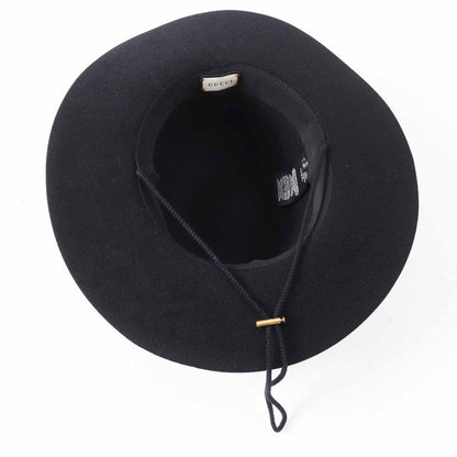 Gucci Rabbit Felt Wide Brim Hat Black Dark Navy XL 60 Genuine