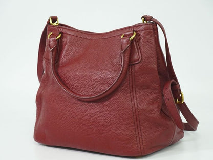 Authentic Prada Leather 2WAY Shoulder Bag Handbag Pochette Bordeaux Bag