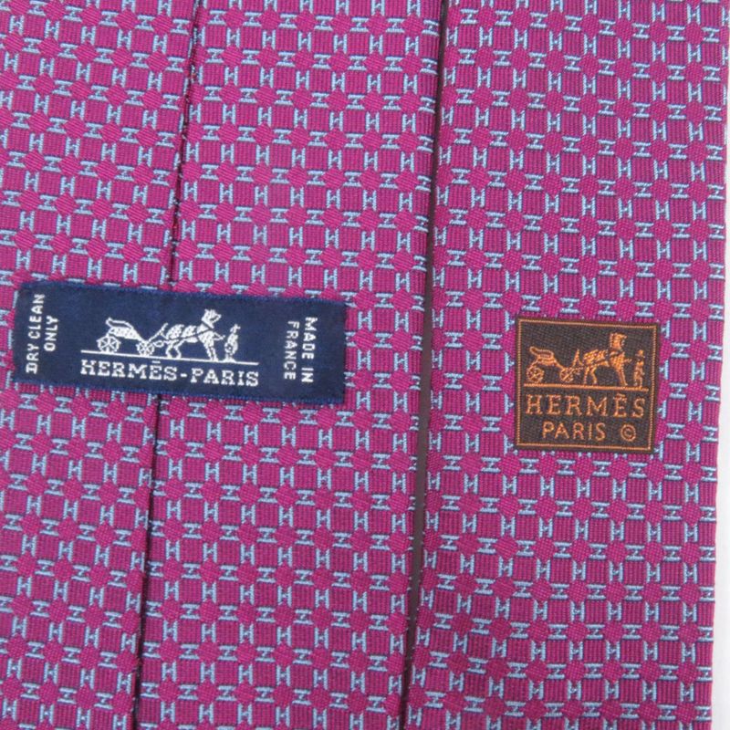 Hermes 659165t 100% Silk H Logo Allover Pattern Tie Regular Tie Purple With Box