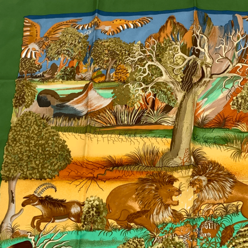 Hermes Carre 90 Nuba Mountain Nuba Mountain Scarf 100% Green Silk
