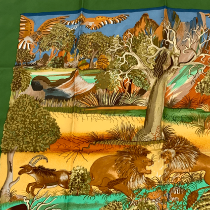 Hermes Carre 90 Nuba Mountain Nuba Mountain Scarf 100% Green Silk