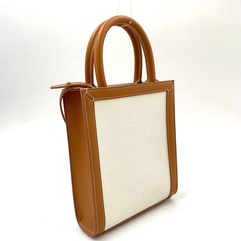 Celine Printed Canvas MINI Cabas Vertical Leather X Canvas Off White X Light