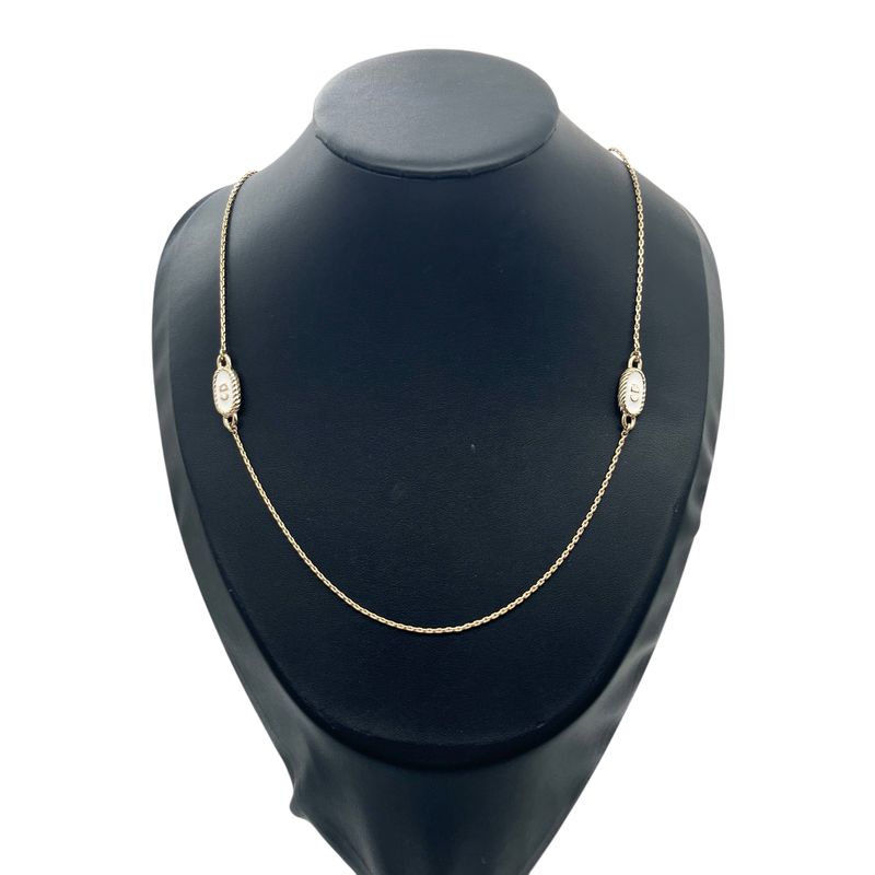 Christian DIOR Necklace CD Logo Plate Enamel Gold Plated Gold