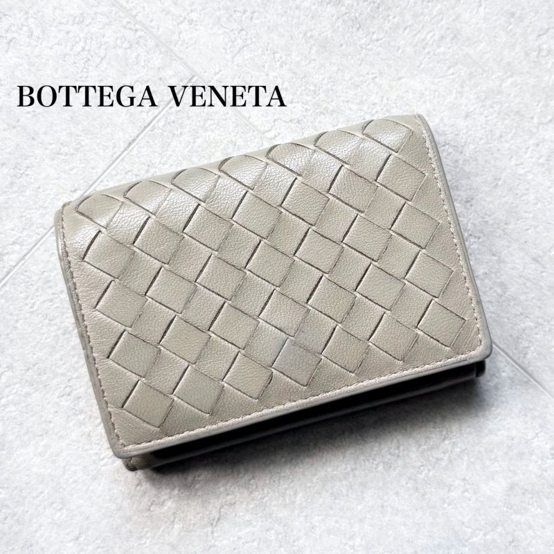 Bottega Veneta Trifold Wallet Intrecciato Leather Gray Men Women Unisex Compact