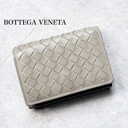 Bottega Veneta Trifold Wallet Intrecciato Leather Gray Men Women Unisex Compact