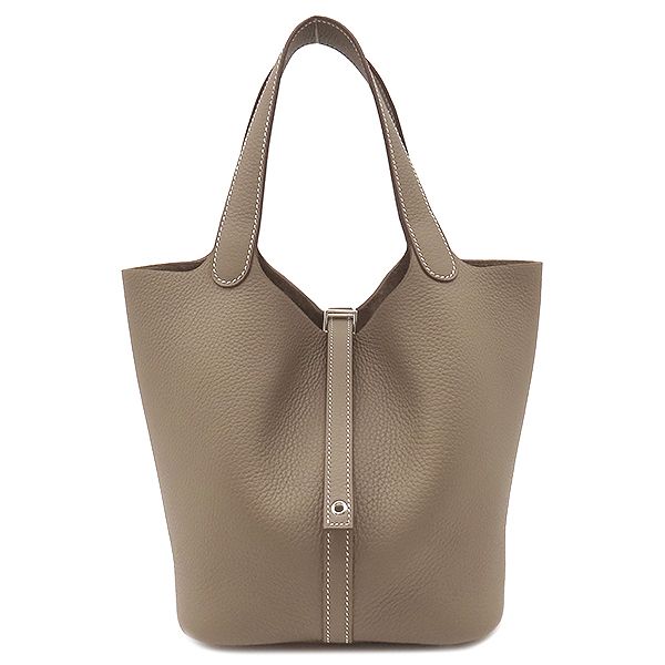 Hermes Handbag Picotin Lock MM Taurillon Clemence Etoupe Silver Hardware Never