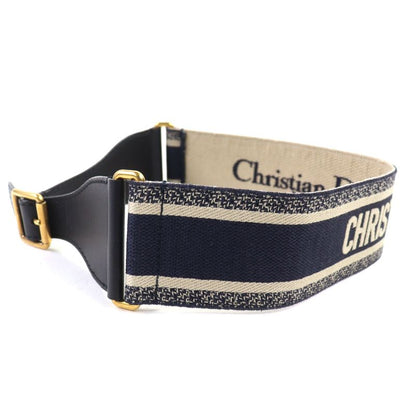 Christian DIOR 50-ma-0220 Embroidery Logo Canvas Belt Indigo Blue With Box And