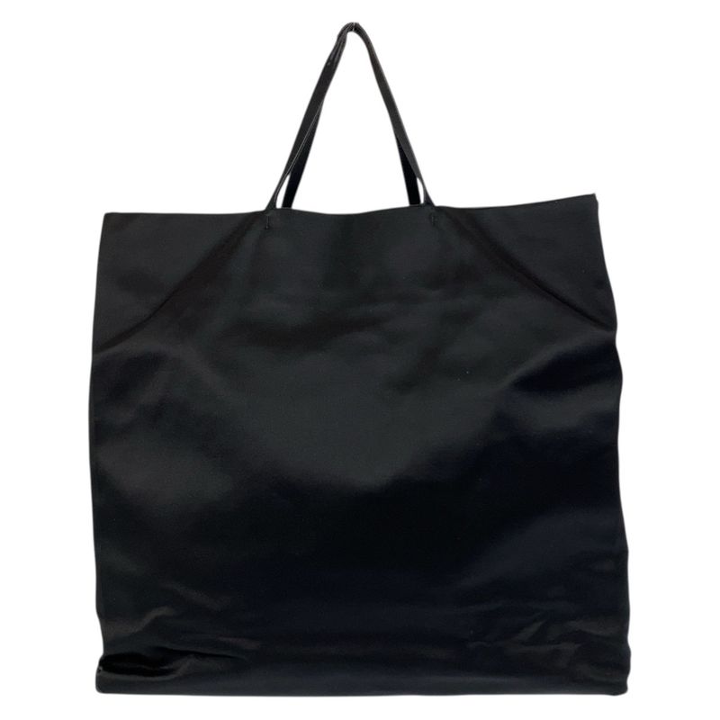 Prada Triangle Logo Plate Black Silver Hardware Satin Tote Bag Women 505390