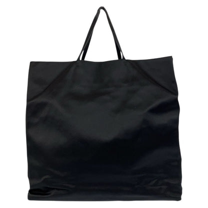 Prada Triangle Logo Plate Black Silver Hardware Satin Tote Bag Women 505390