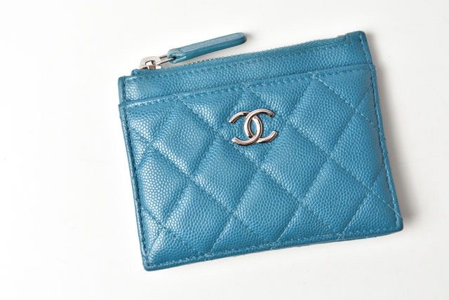 Chanel Coin Case Card Case A84105 Chanel Matelasse Caviar Skin Blue Silver