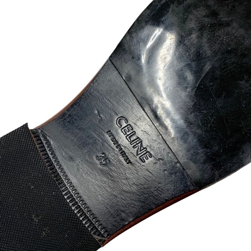 Celine Sandals Shoes Leather Brown Gold Flat Sandals Mules Studs