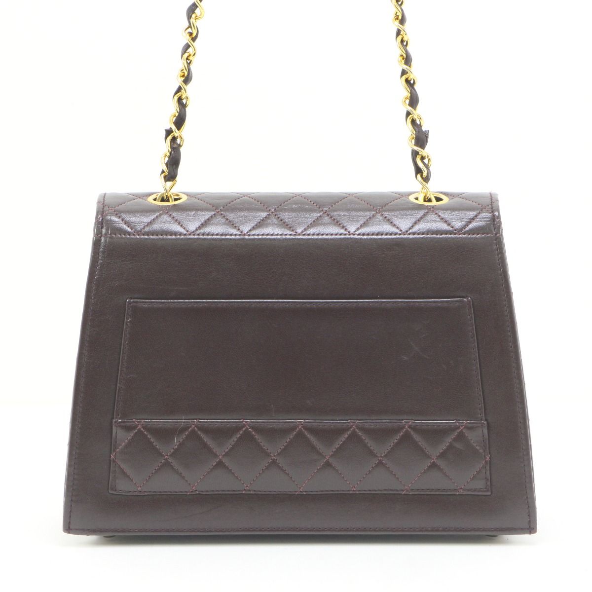 Chanel Matelasse Shoulder Bag Leather Dark Brown
