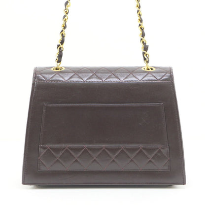 Chanel Matelasse Shoulder Bag Leather Dark Brown