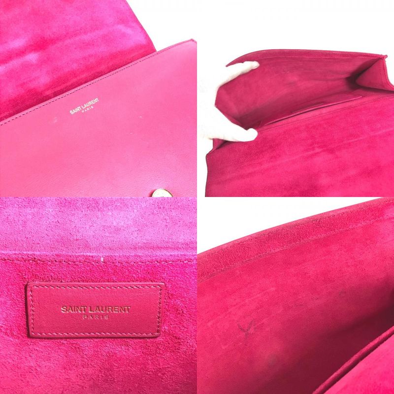Saint Laurent Clutch Bag Logo Flap 311213 Leather Pink
