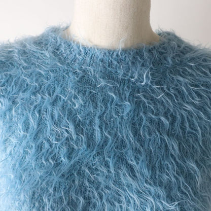 Gucci 695655 GG Embroidery Cubic Sleeve Cropped Knit Pullover Blue XS Made In