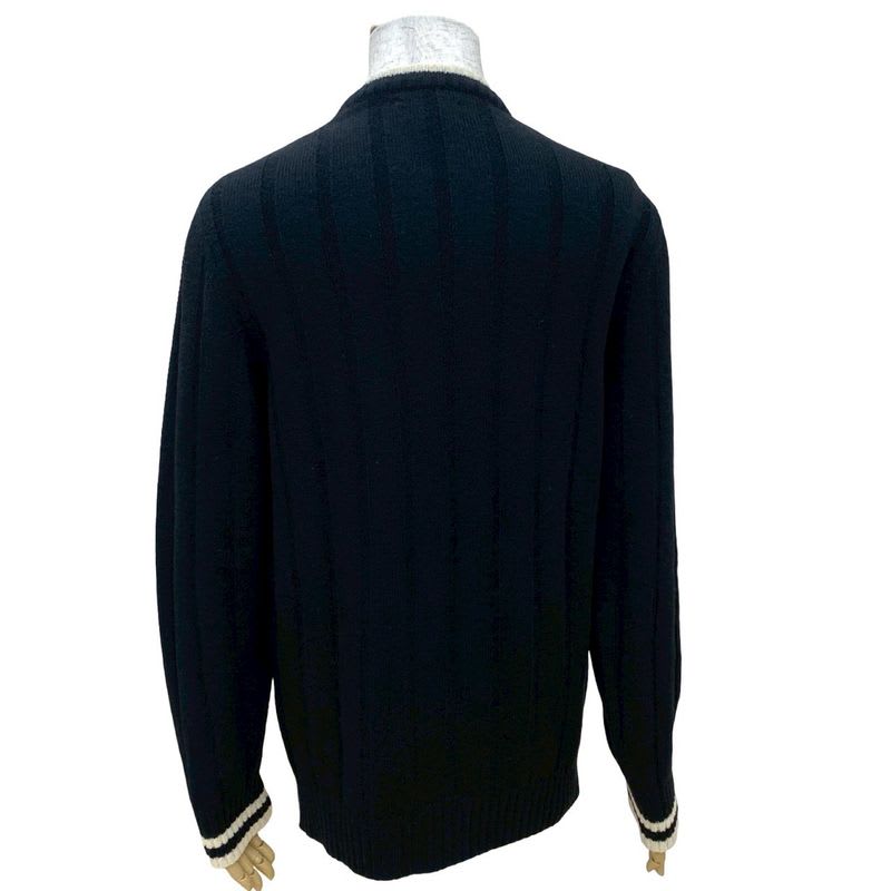 Hermes Wool Lycra Sweater Rib Knit Crew Neck Long Sleeve L Size Men's