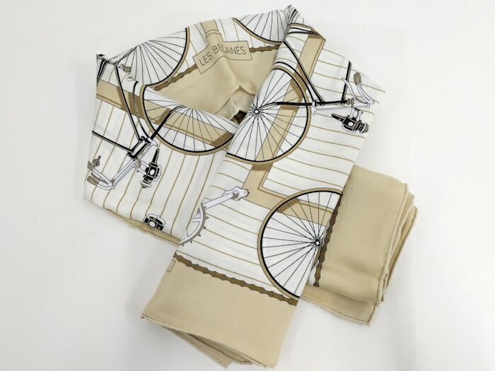 Hermes Scarf Carré 90 LES Becanes Bicycle Motif 100% Silk