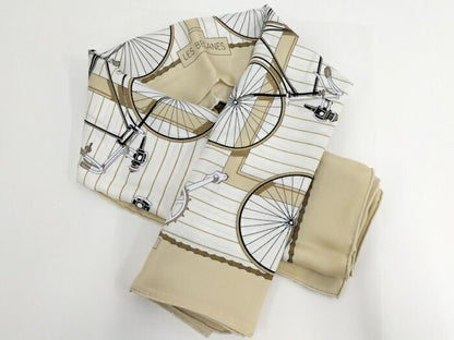 Hermes Scarf Carré 90 LES Becanes Bicycle Motif 100% Silk