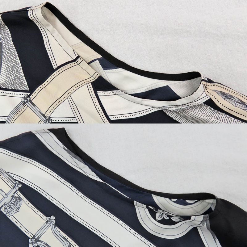 Hermes Sleeveless Tunic Silk Belt Pattern 42 Navy-white Black Tops