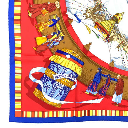 Hermes Carre 90 Prieres AU VENT Prayer In The Wind Silk Scarf Red X Blue