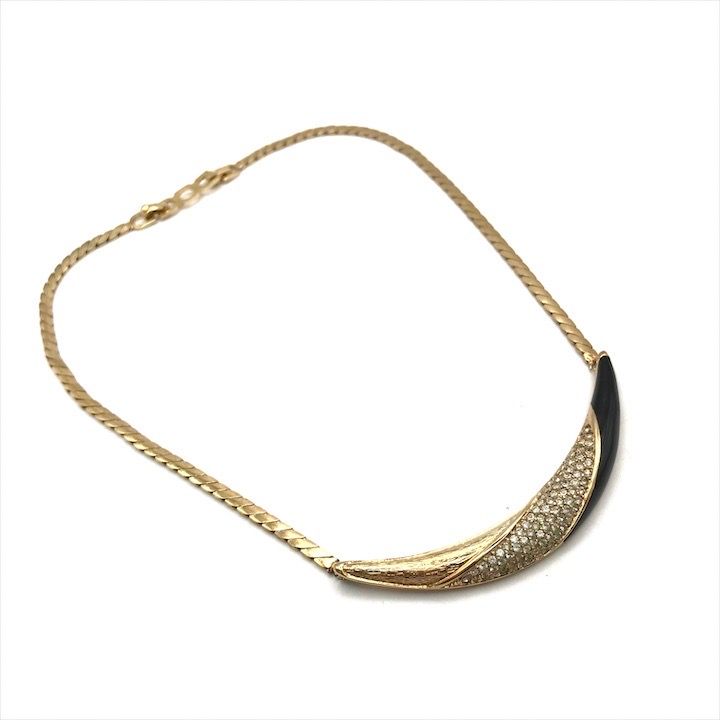Dior Line Stone Gold Black Necklace