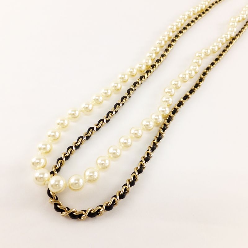 Chanel Necklace Mini Matelasse Bag Motif Coco Mark Fake Pearl Gold