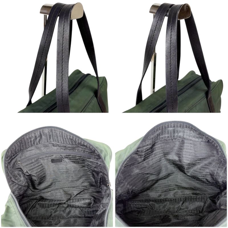 Prada Triangle Logo Mini Tote Shoulder Bag Green Khaki Tessuto Nylon