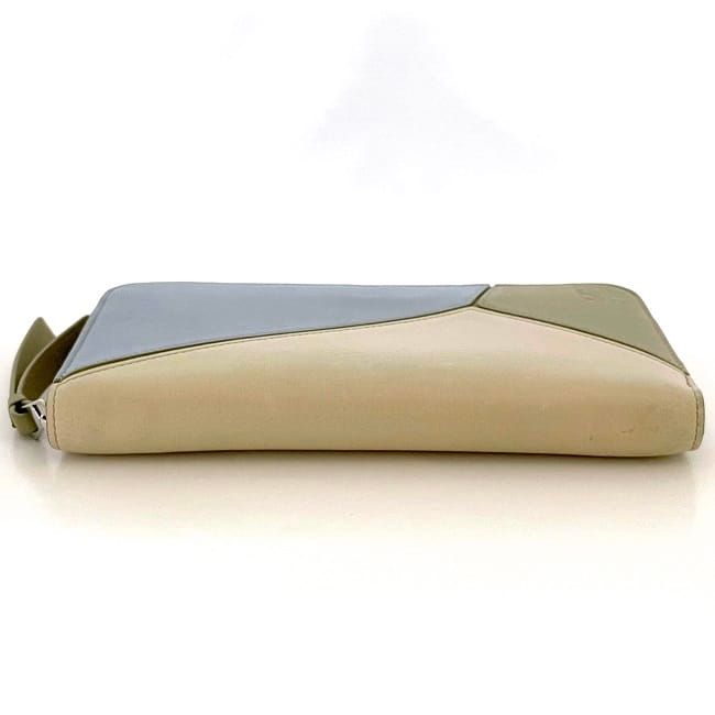 Loewe Round Zipper Long Wallet Beige Light Blue Puzzle