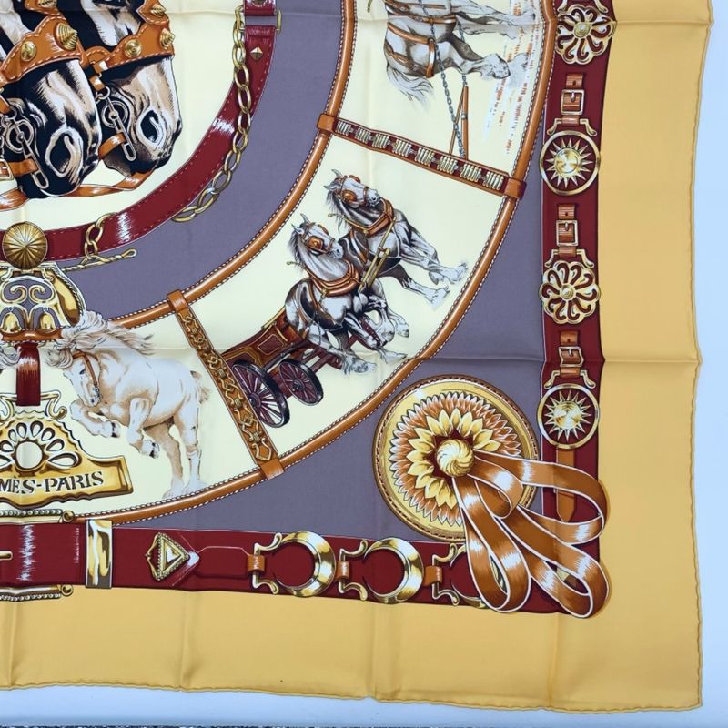 Grade Hermes 100% Silk Scarf Carre 90 Chevaux DE Trait Cart Horse