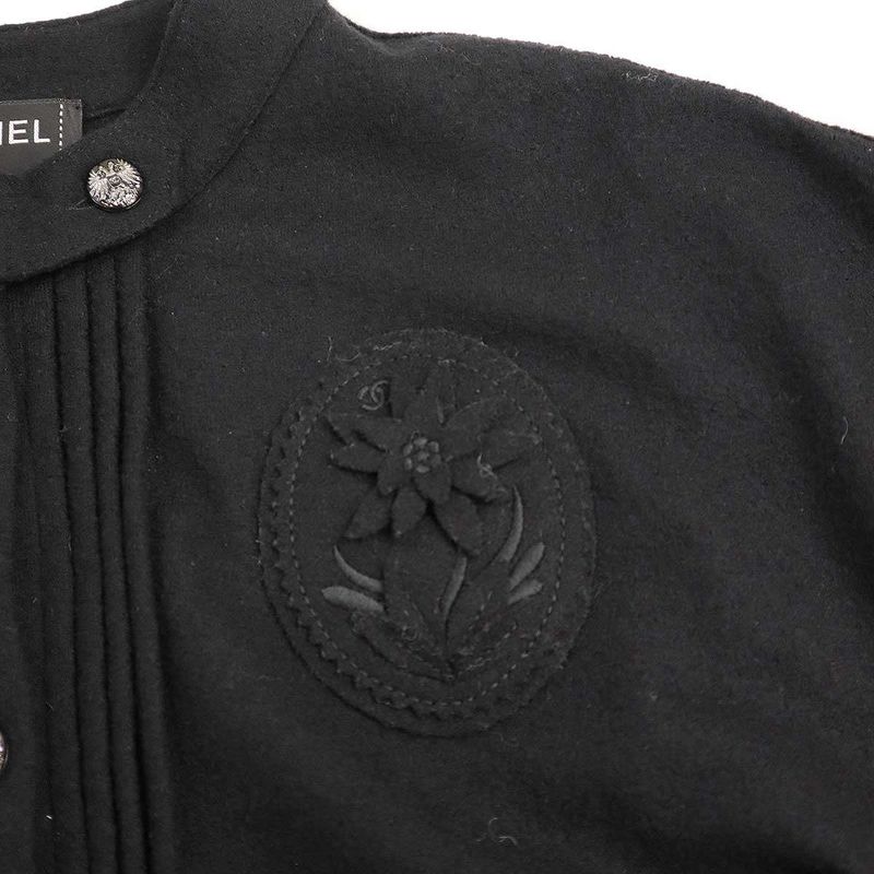 Chanel Flower Patch Pullover Wool Felt Shirt Top P52071k06688 Black 38