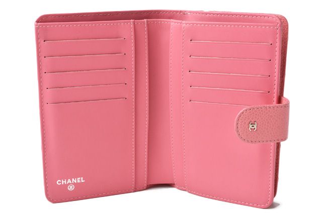 Chanel Wallet Chanel 2 Fold Wallet Leather Quilted Stitching Rose Silver