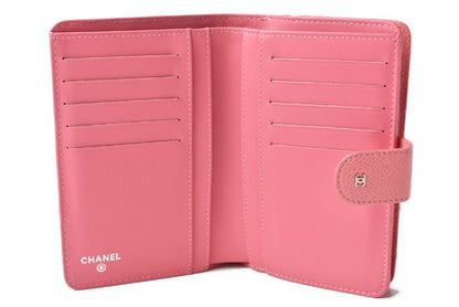 Chanel Wallet Chanel 2 Fold Wallet Leather Quilted Stitching Rose Silver