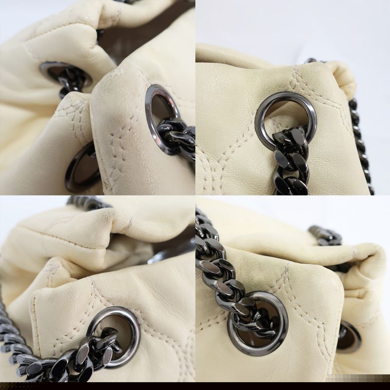 Chanel Handbag Chain Ivory Silver Hardware Coco Mark Leather Women's