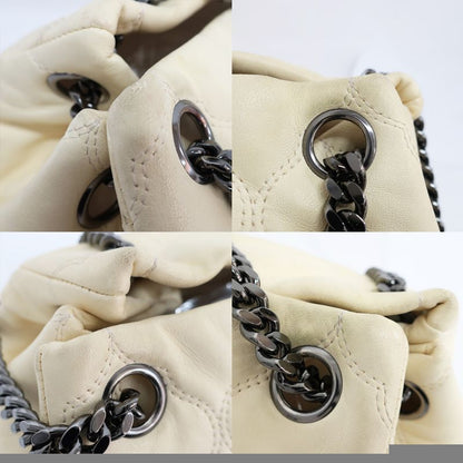 Chanel Handbag Chain Ivory Silver Hardware Coco Mark Leather Women's