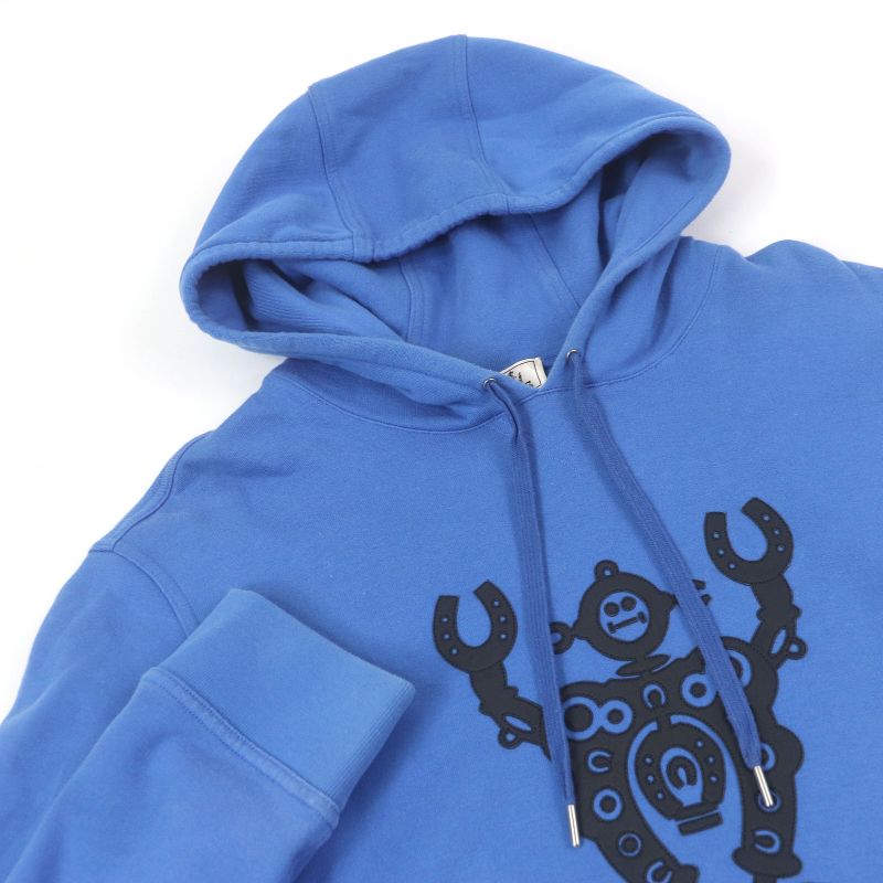 Hermes 21SS Furrier Cotton Sheepskin Lined Pullover Hoodie Blue XL Made In