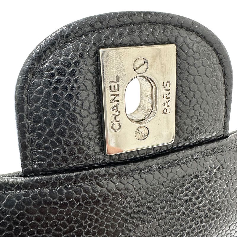 Chanel Bag Women's Brand Shoulder Bag Matelasse 25 Caviar Skin Black Silver