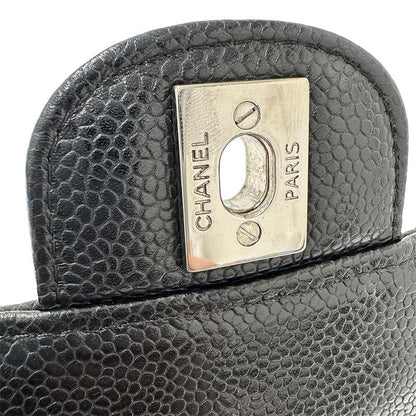 Chanel Bag Women's Brand Shoulder Bag Matelasse 25 Caviar Skin Black Silver