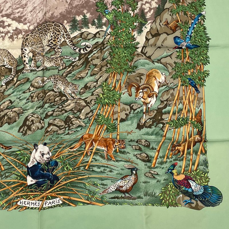 Hermes Carre 90 Sichuan Silk Scarf Green