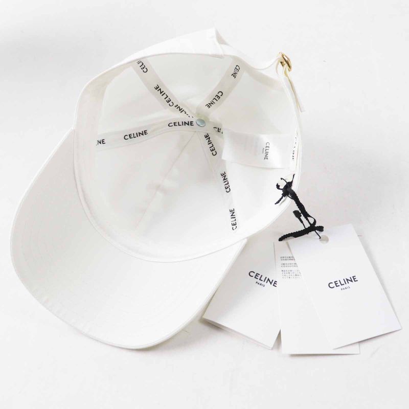 Celine 2aun1969p Initials Sequins Baseball Cap Hat Cotton White Black Gold
