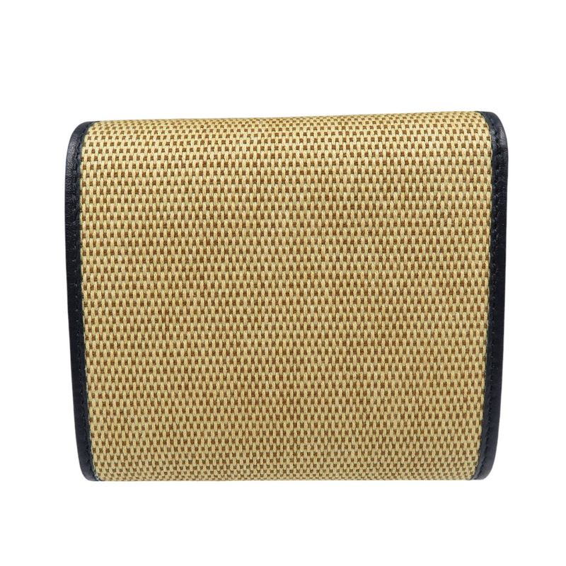 Gucci Horsebit 621891 Canvas Leather Gold Hardware Beige Black Bifold Wallet