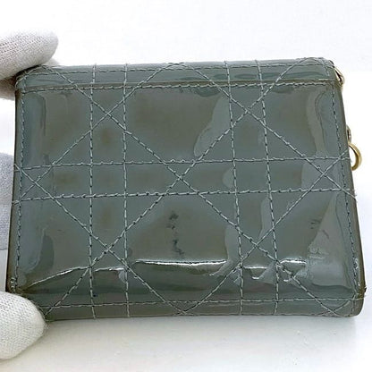 Christian Dior Trifold Wallet Gray Lady Dior Cannage