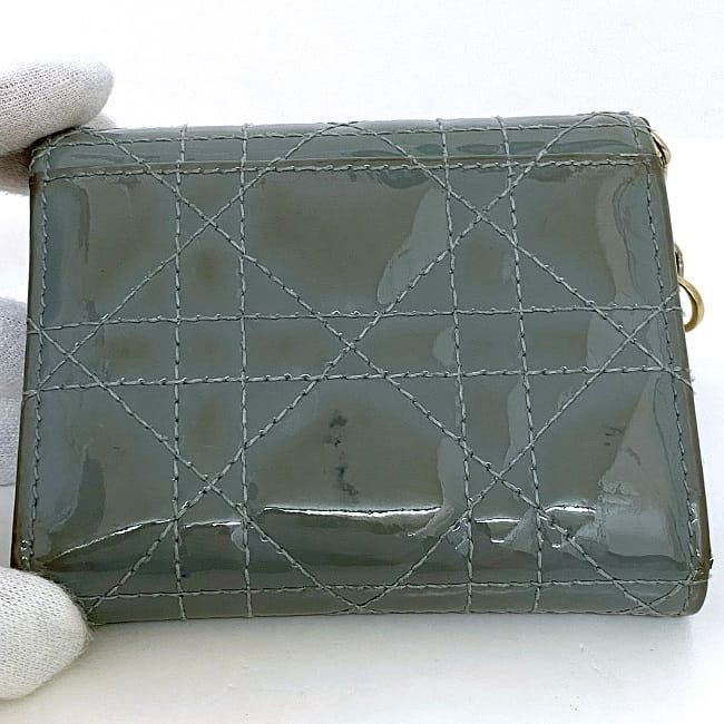 Christian Dior Trifold Wallet Gray Lady Dior Cannage