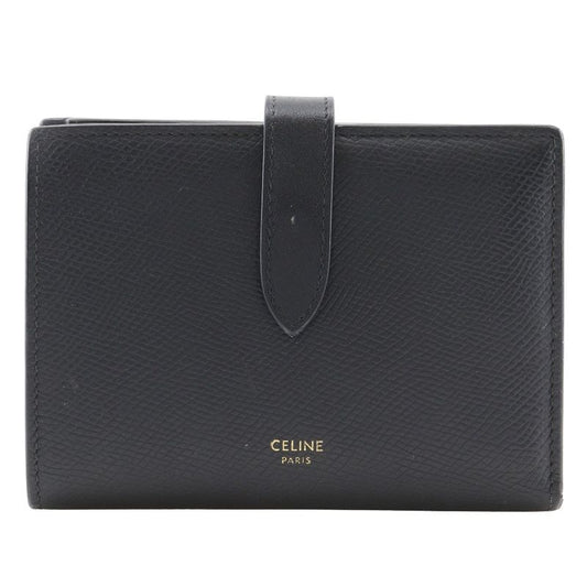 Celine Medium Strap Wallet Calf Black Ladies Bifold Wallet