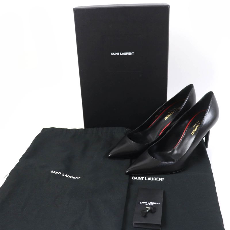Saint Laurent Paris 489751 Aniya Pointed Toe Leather Pumps Black 36.5 With Box