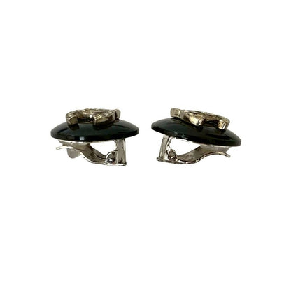 Chanel Vintage Coco Mark Motif Plastic Plated Earrings Black 96A