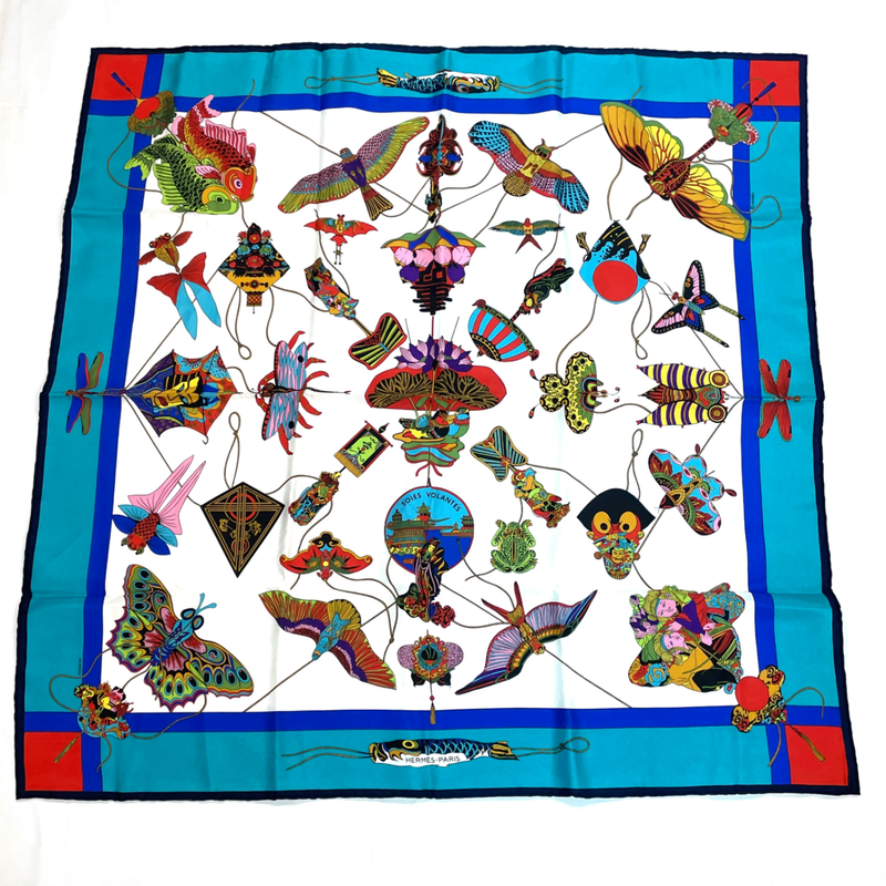 Hermes Carree 90 Soies Volantes Skyward Flying Silk Scarf 100% Silk Multicolor