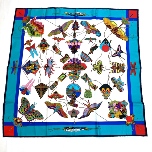 Hermes Carree 90 Soies Volantes Skyward Flying Silk Scarf 100% Silk Multicolor