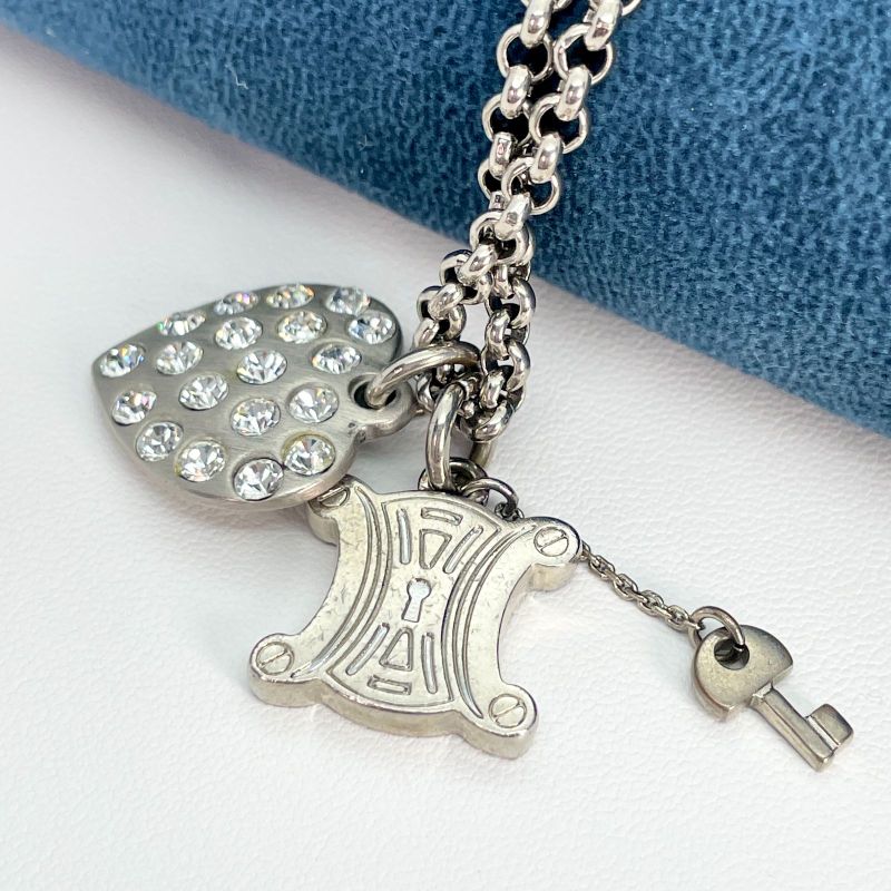 Celine Macadam Triomphe Stone Heart Necklace 24-2916s