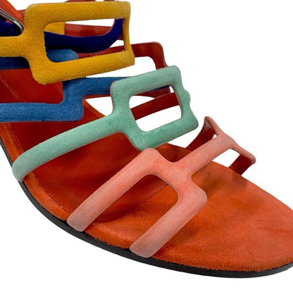 Hermes Sandals Shoes Suede Multicolor Square